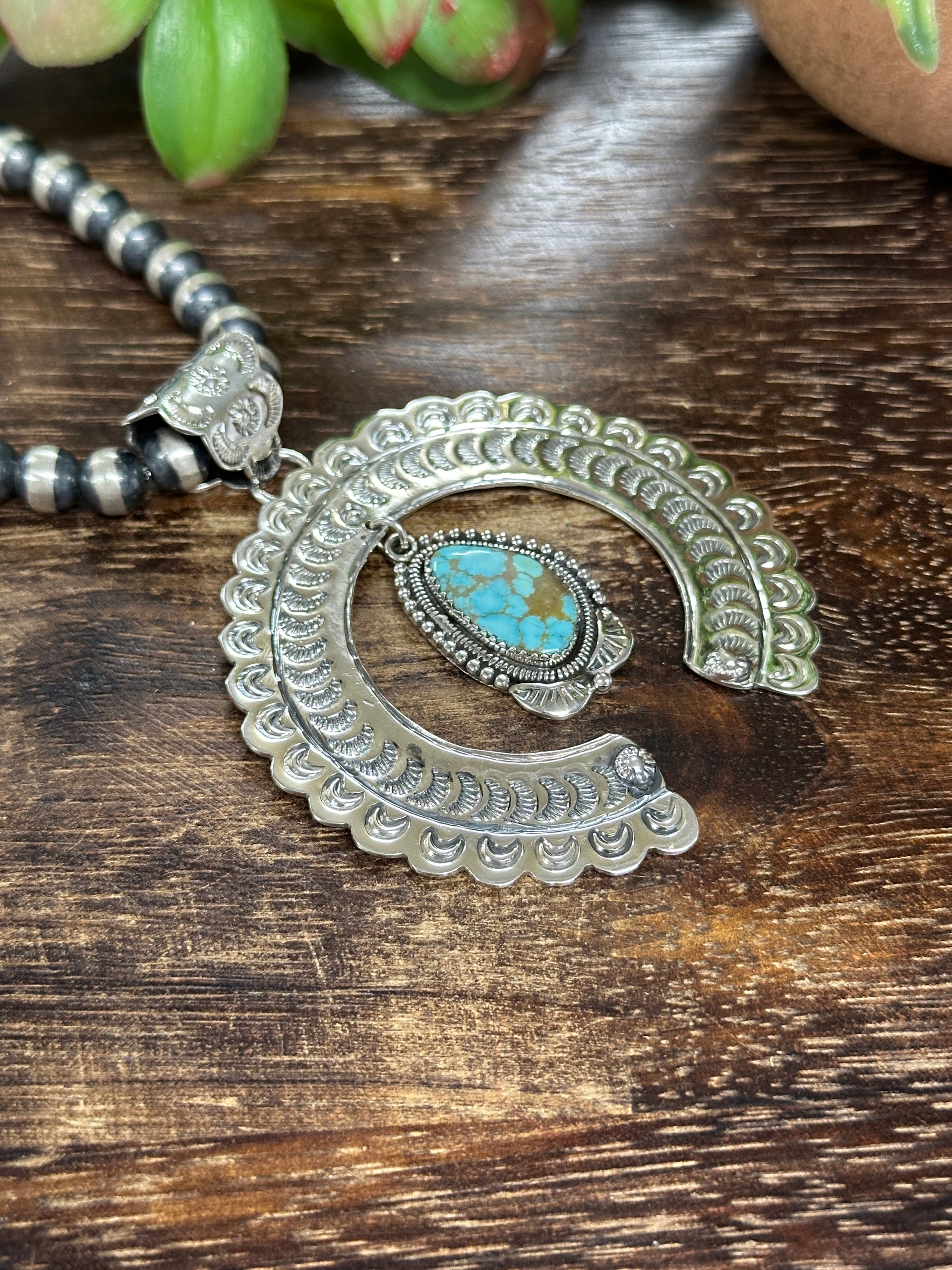 Southwest Handmade Natural #8 Turquoise & Sterling Silver Naja Pendant
