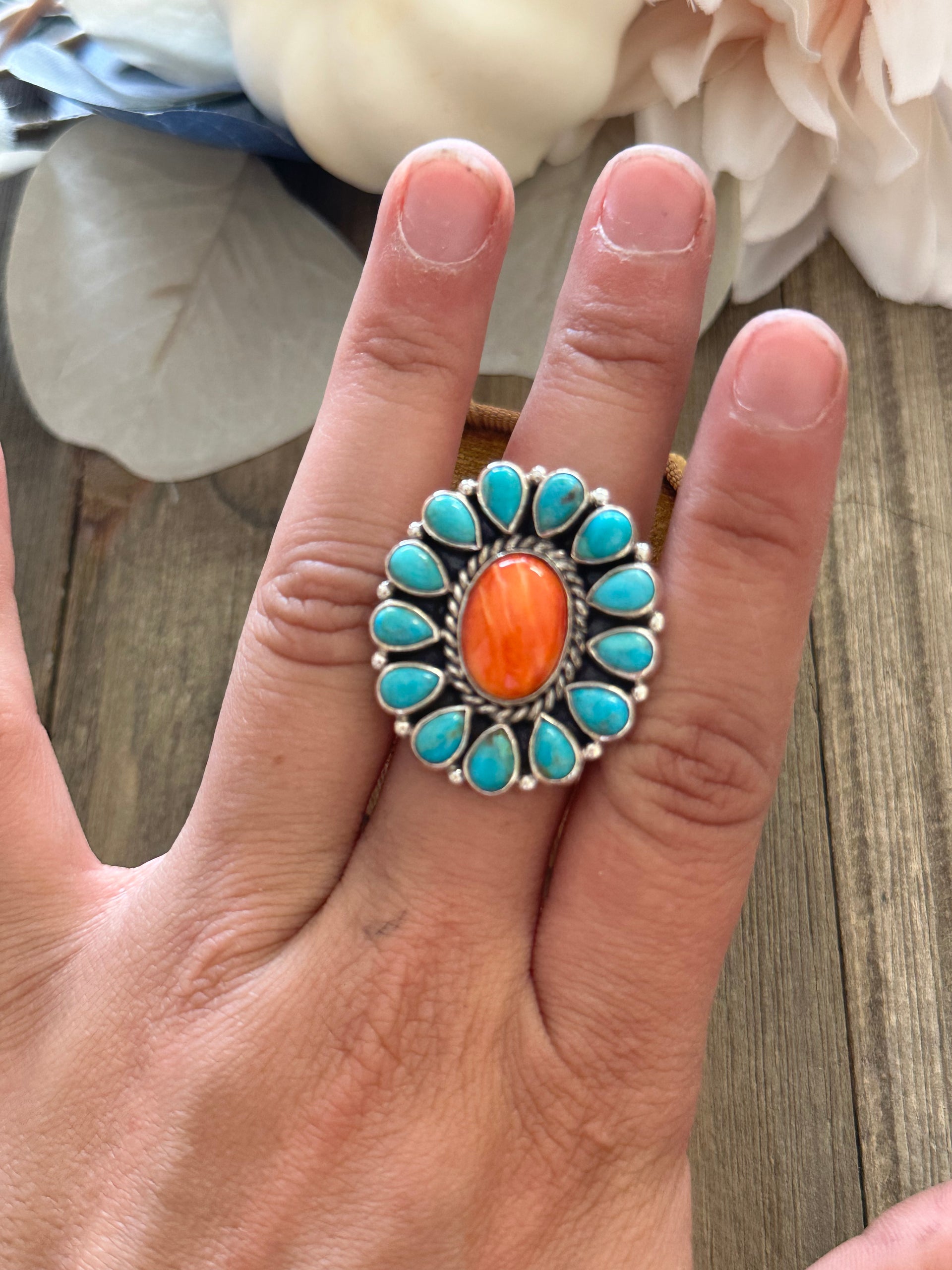 Southwest Handmade Multi Stone & Sterling Silver Adjustable Ring