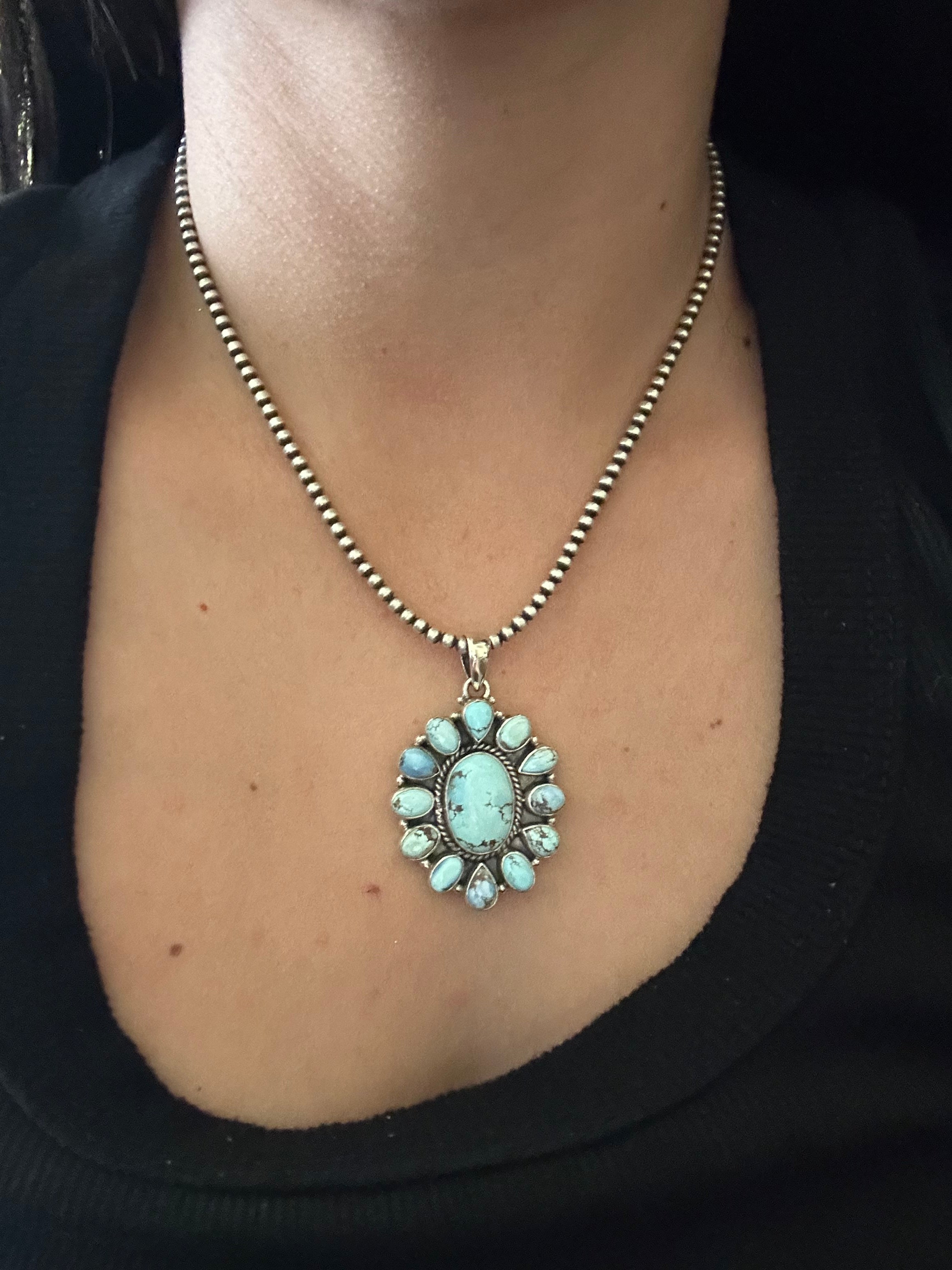 Southwest Handmade Golden Hills Turquoise & Sterling Silver Cluster Pendant