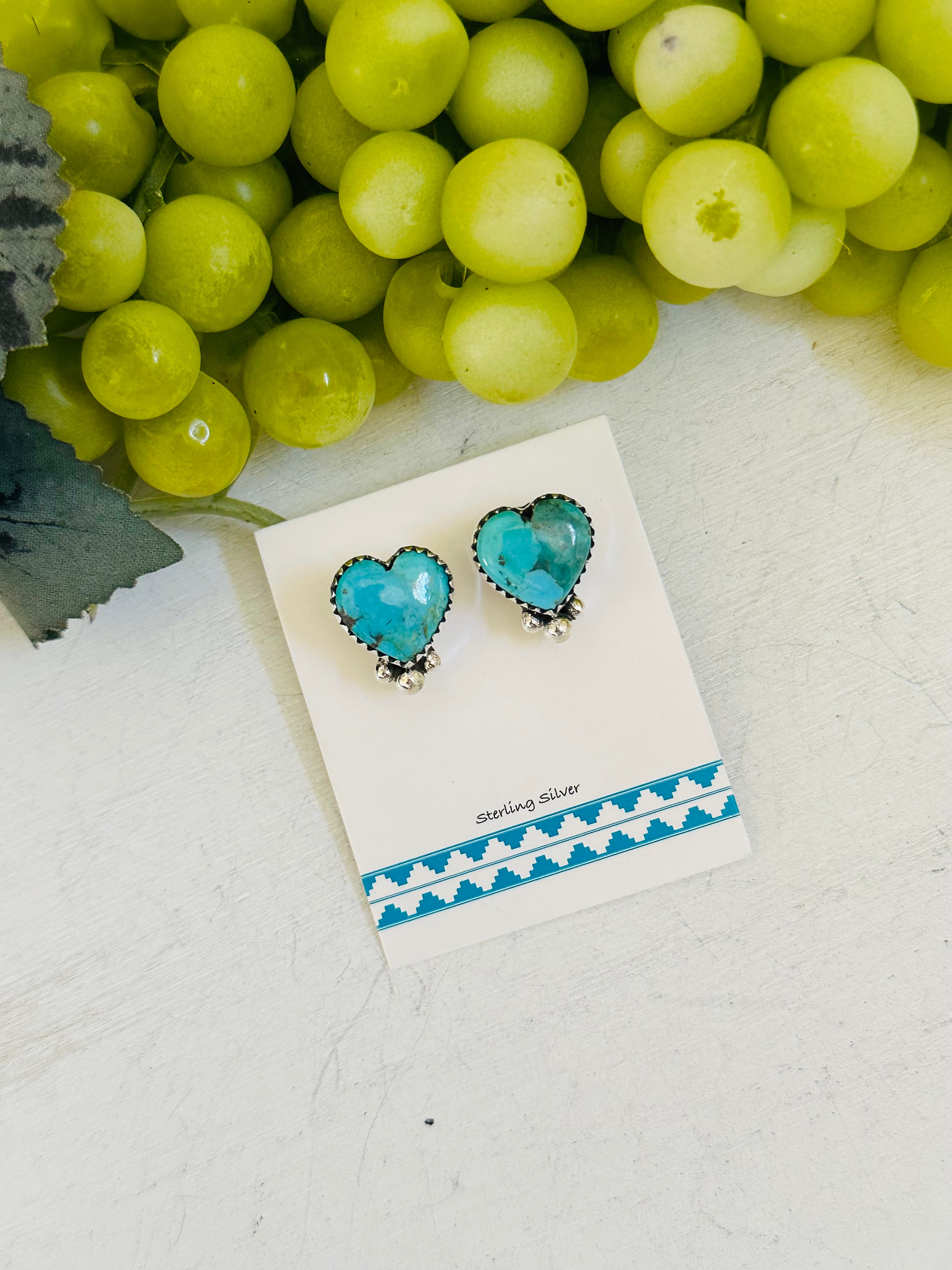 TTD “ dainty” Kingman Turquoise & Sterling Silver Post Heart Earrings