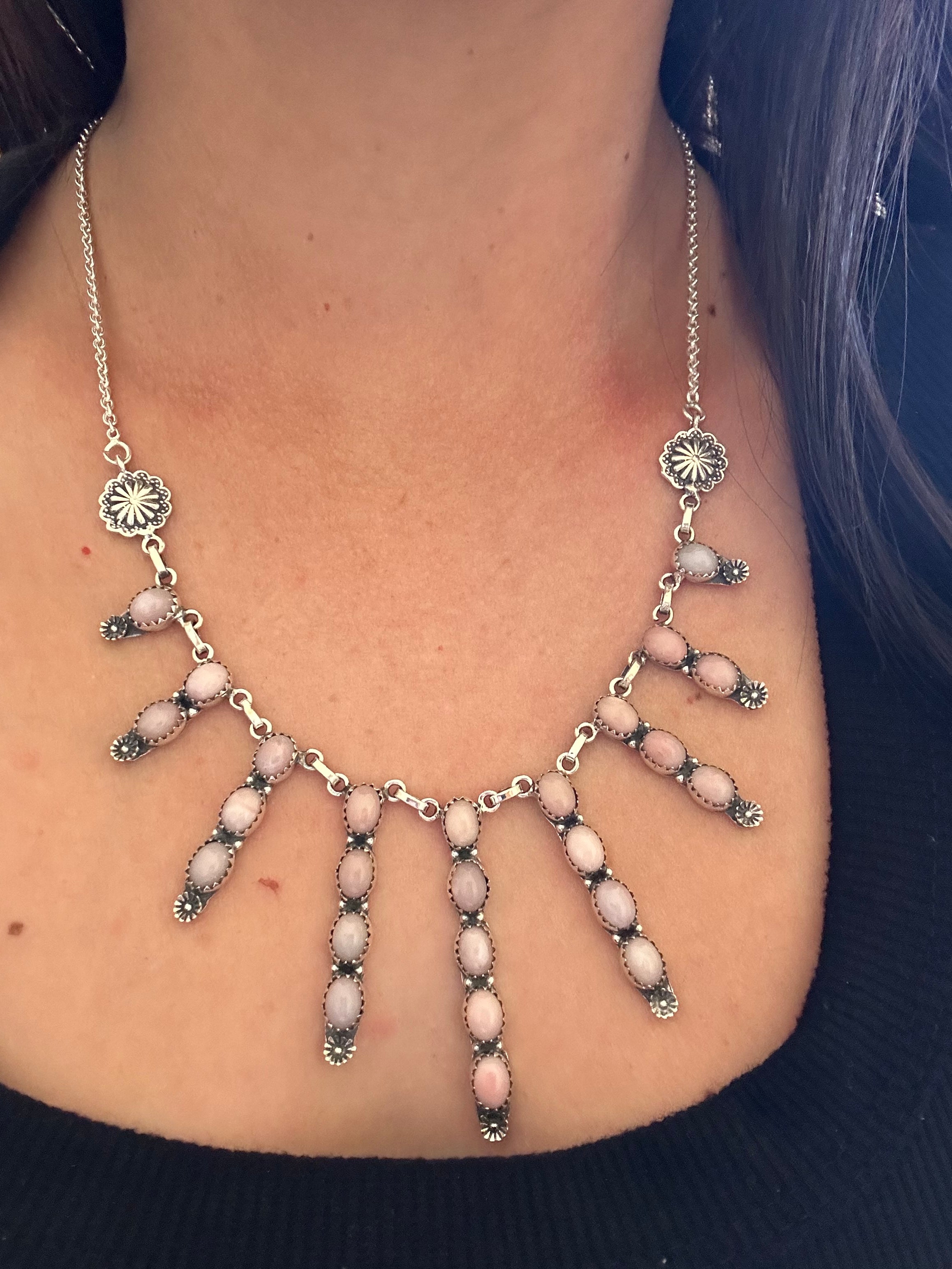 Southwest Handmade Pink Peruvian Opal & Sterling Silver Necklace