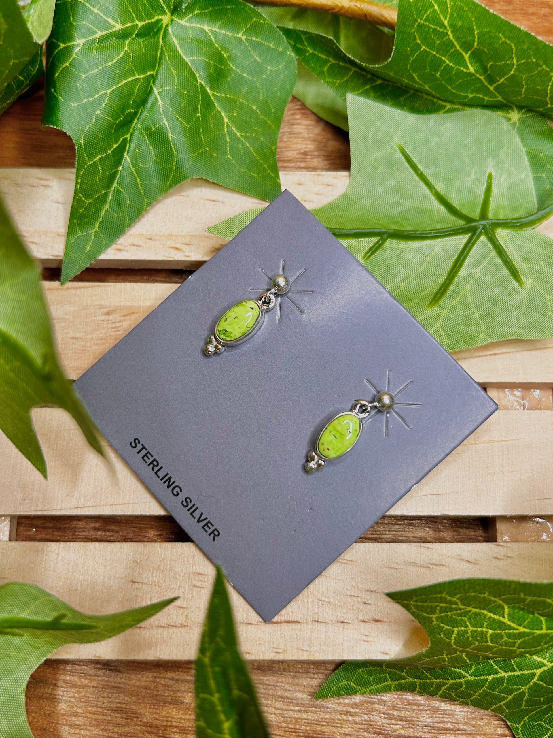 Navajo Made Gaspeite & Sterling Silver Post Dangle Hook Earrings