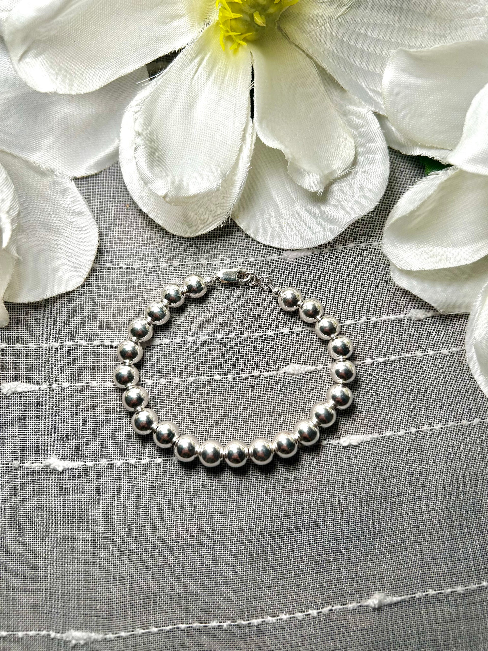 Navajo Made Strung 8 MM Sterling Silver Link Bracelet