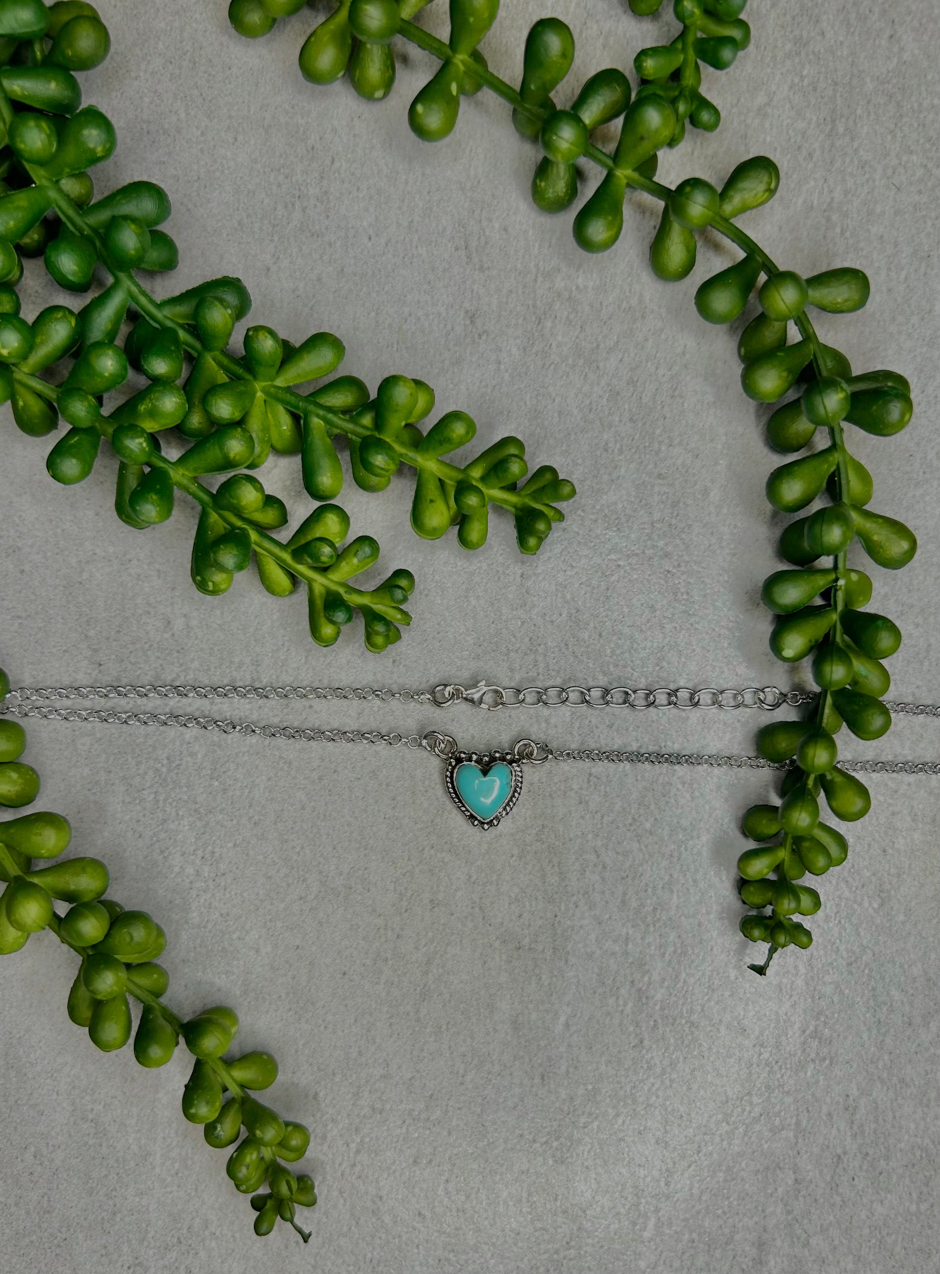 Southwest Made Kingman Turquoise & Sterling Sliver Heart Necklace