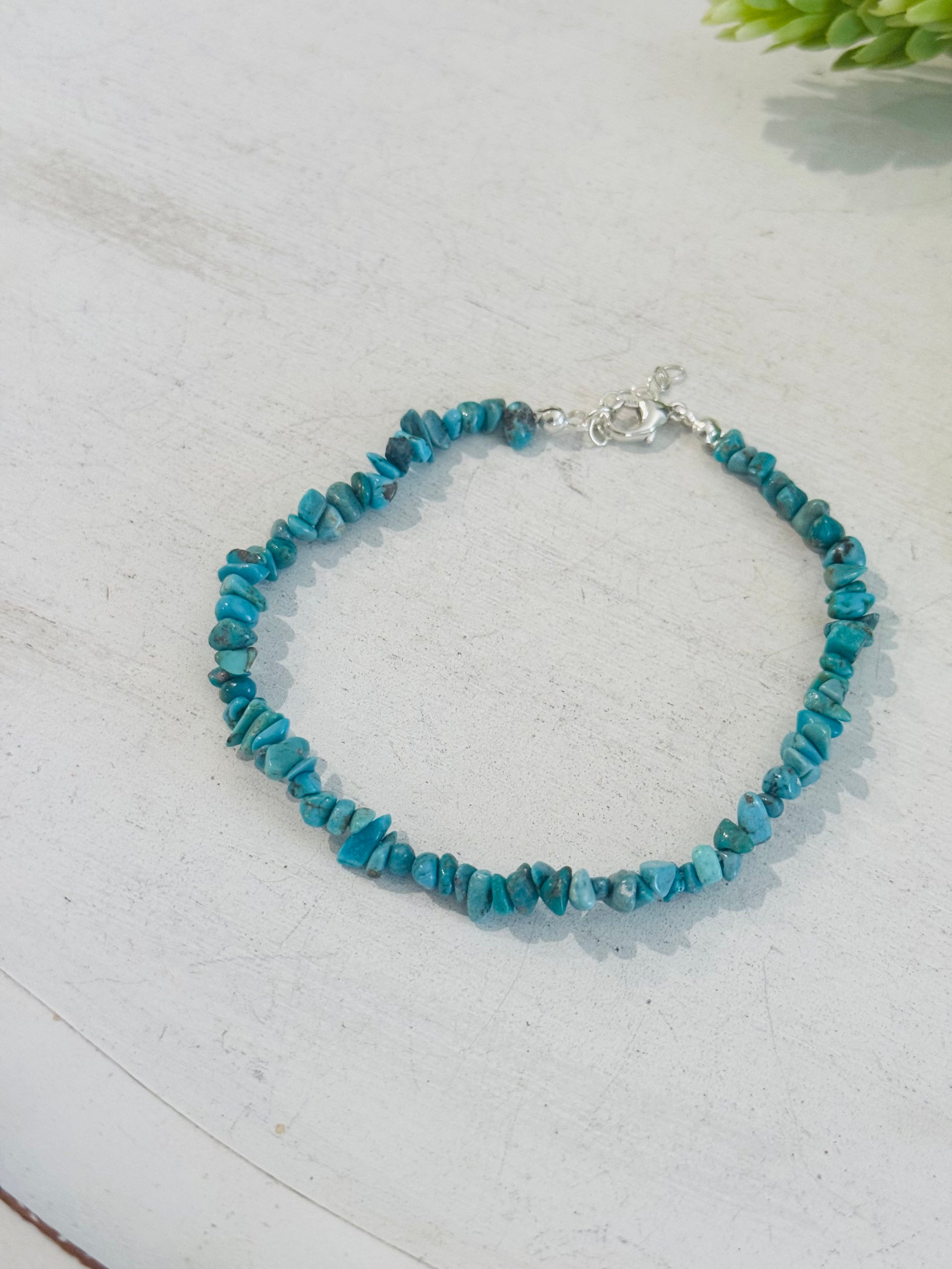 Southwest Strung Kingman Turquoise & Sterling Silver Beaded Anklet
