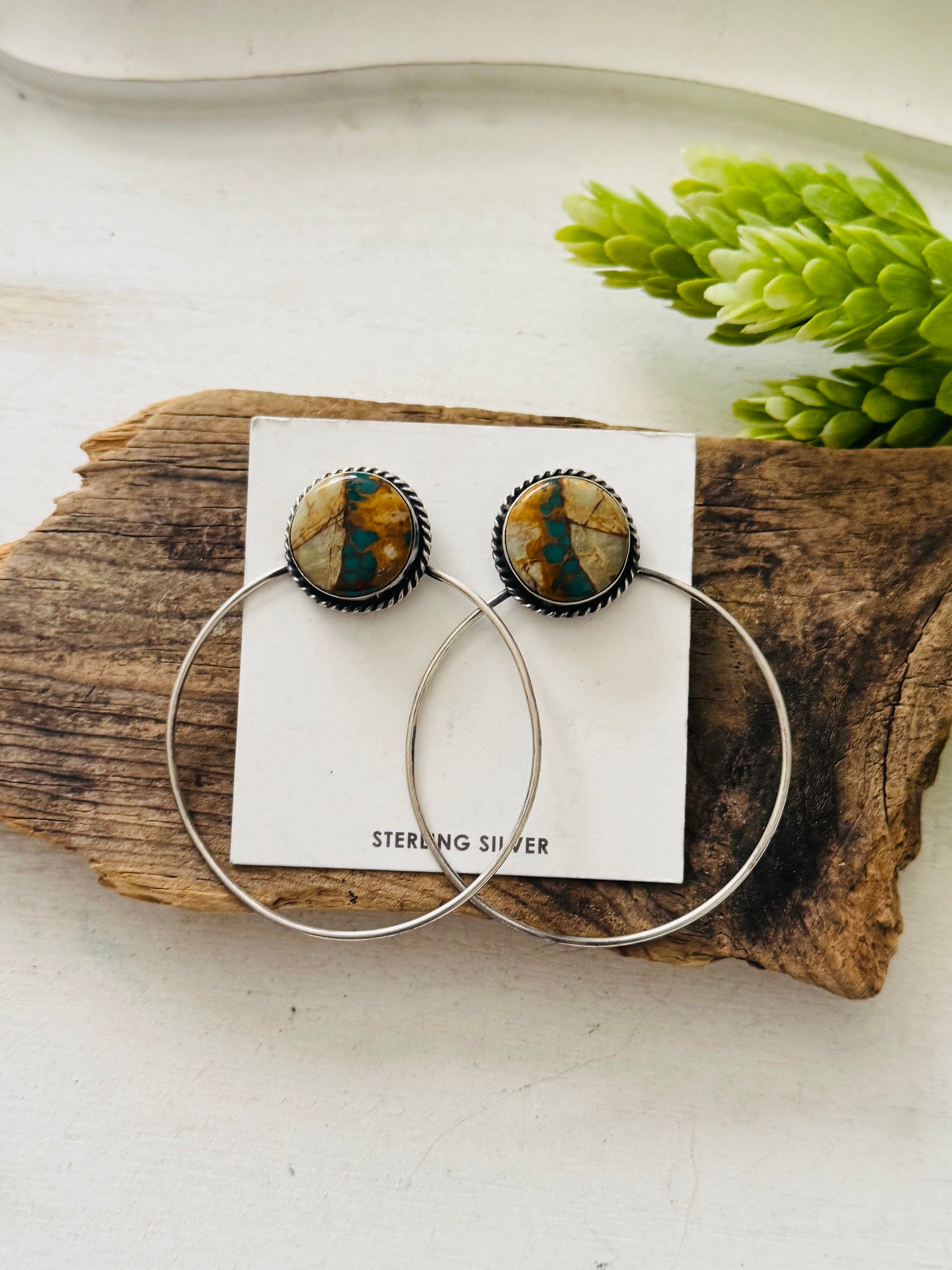 Elouise Kee Ribbon Royston & Sterling Silver Post Dangle Hoop Earrings