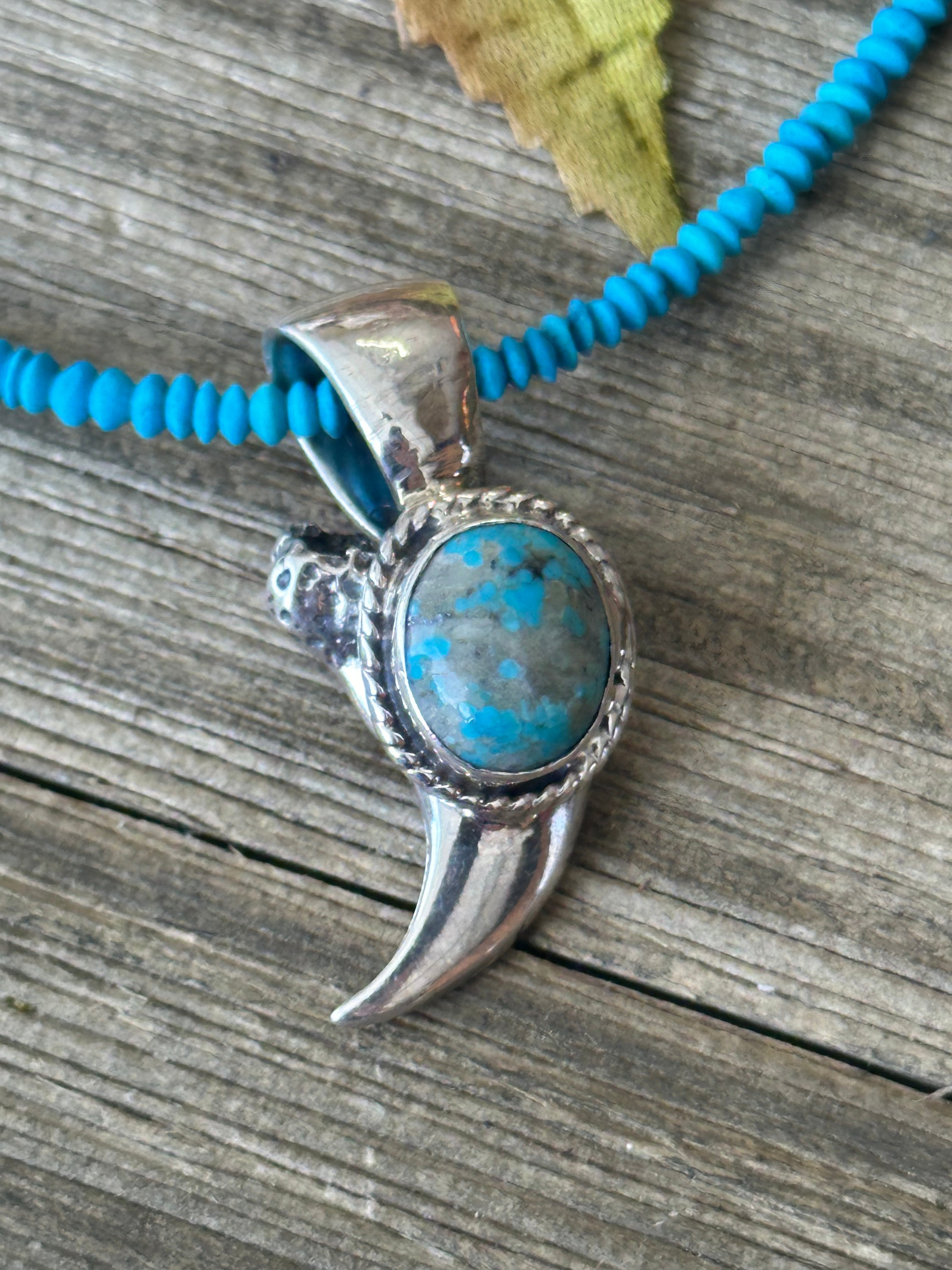 Navajo Made Kingman Turquoise & Sterling Silver Claw Pendant