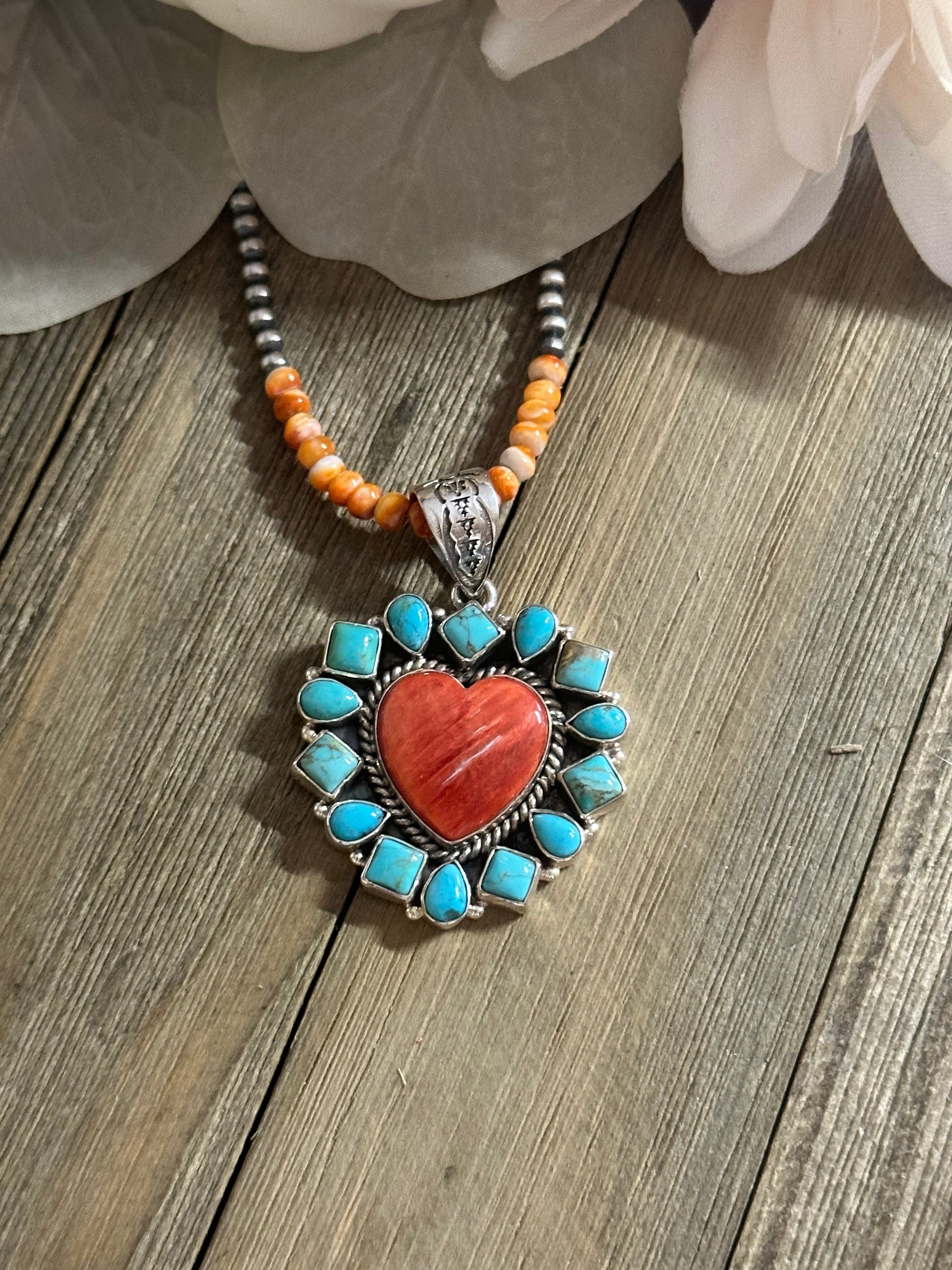 Southwest Handmade Multi Stone & Sterling Silver Heart Pendant