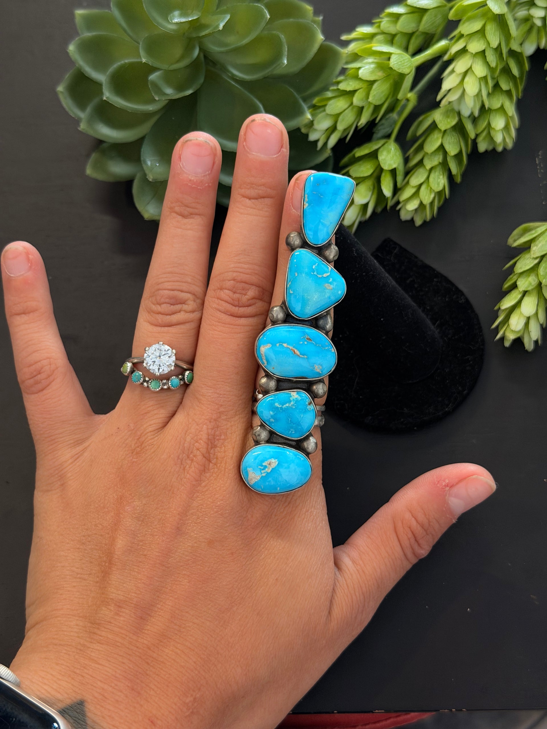 Kathleen Chavez Blue Ridge Turquoise & Sterling Silver Ring Size 5.75