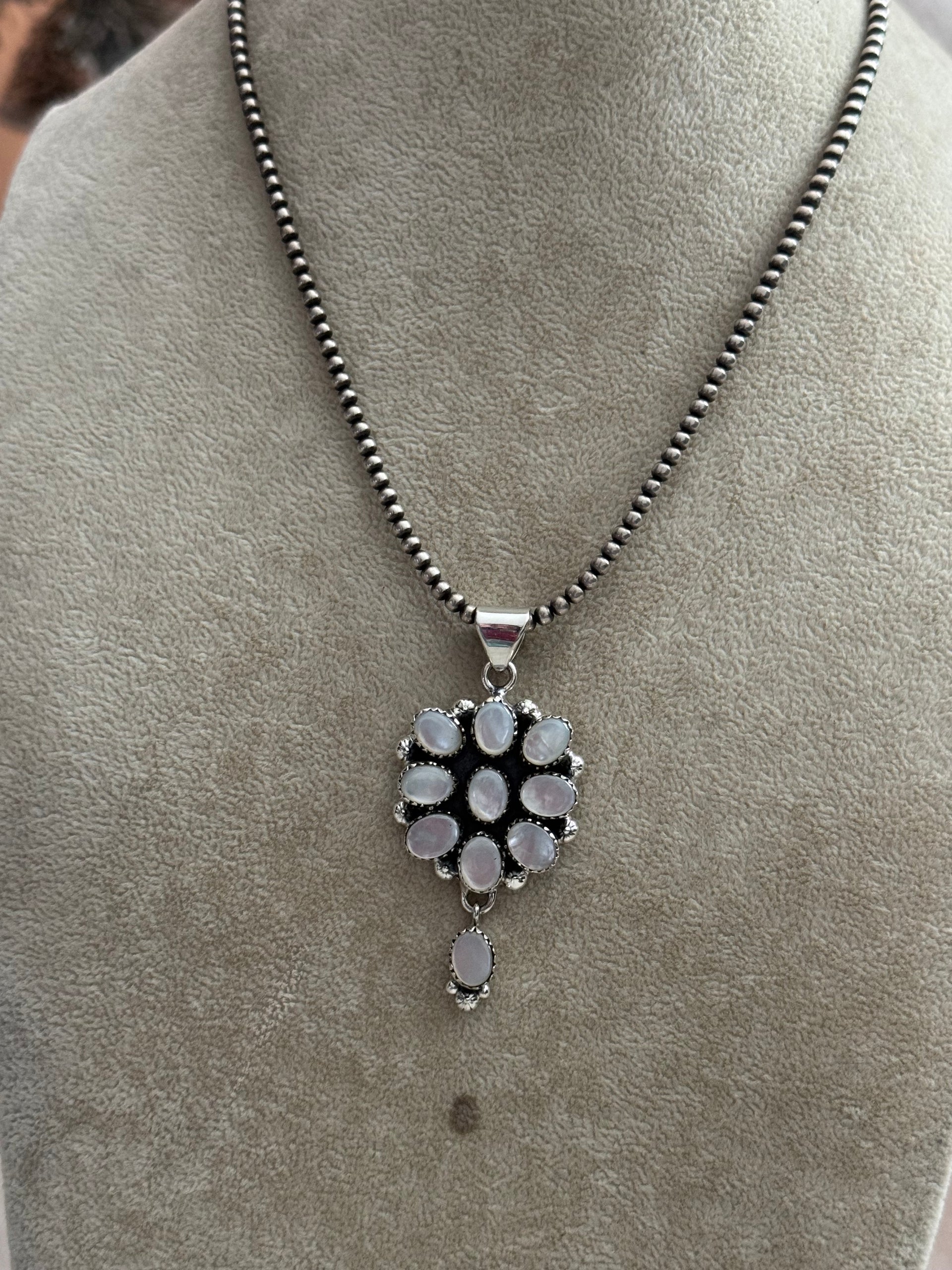 Southwest Handmade Mother of Pearl & Sterling Silver Cluster Pendant