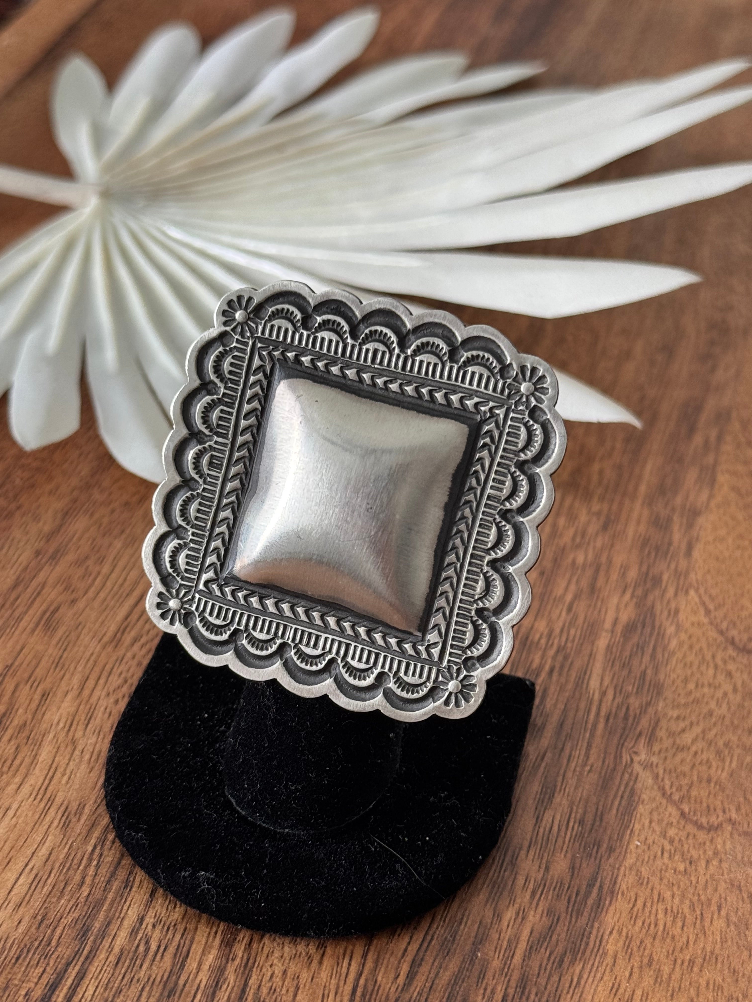 Leander Tahe Sterling Silver Concho Adjustable Ring