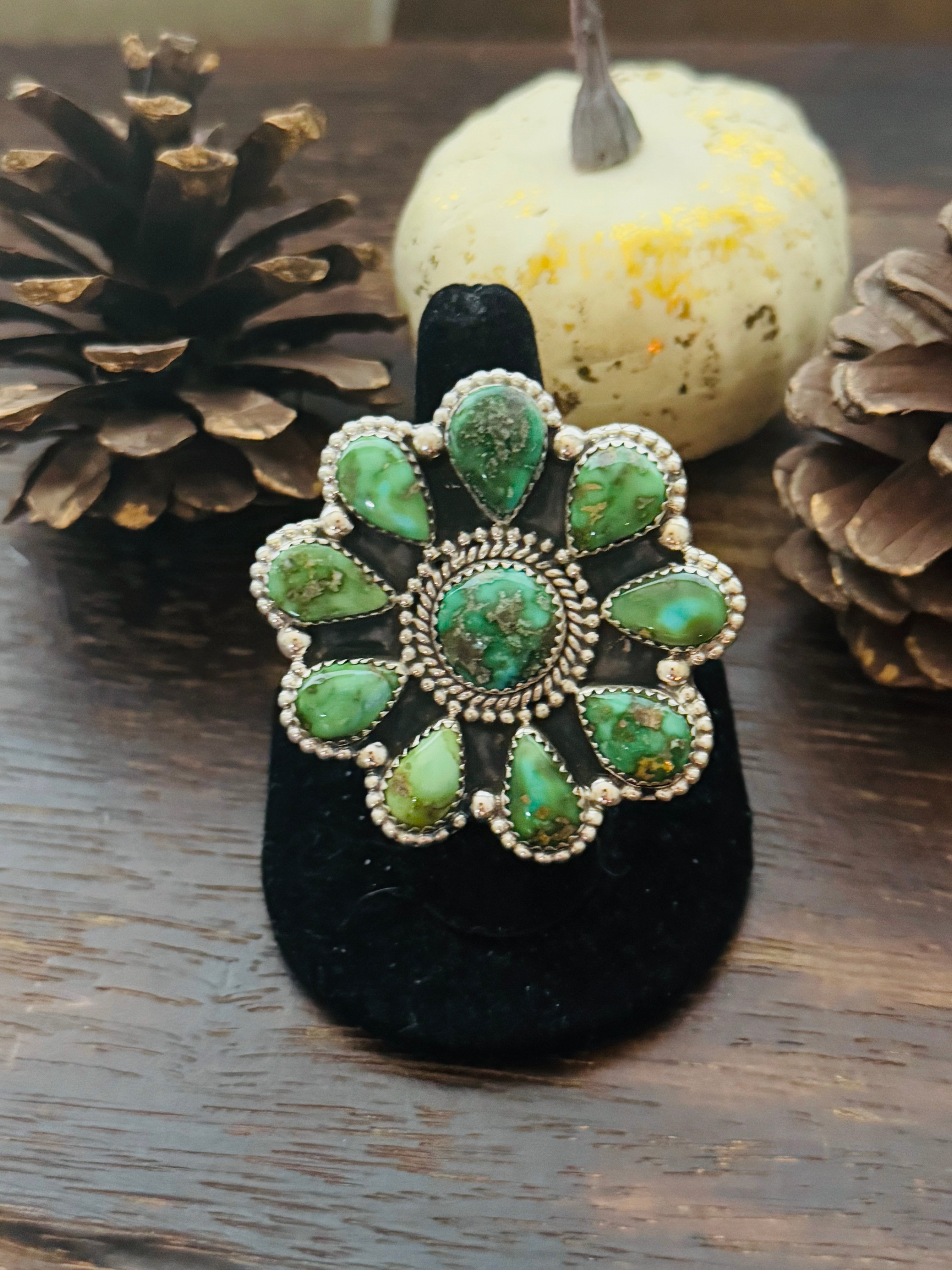 Southwest Handmade Sonoran Mountain Turquoise & Sterling Silver Adjustable Cluster Ring