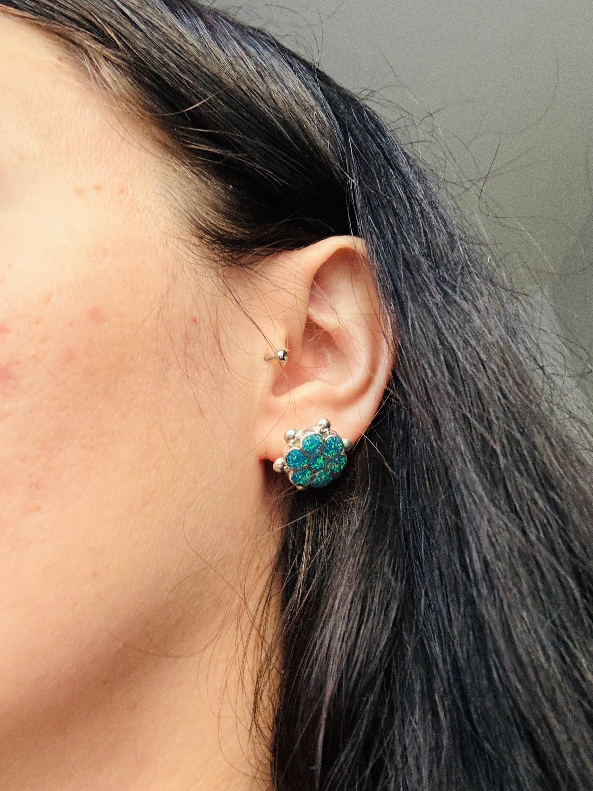 Navajo Made Opal (Man Made) & Sterling Silver Post Earrings