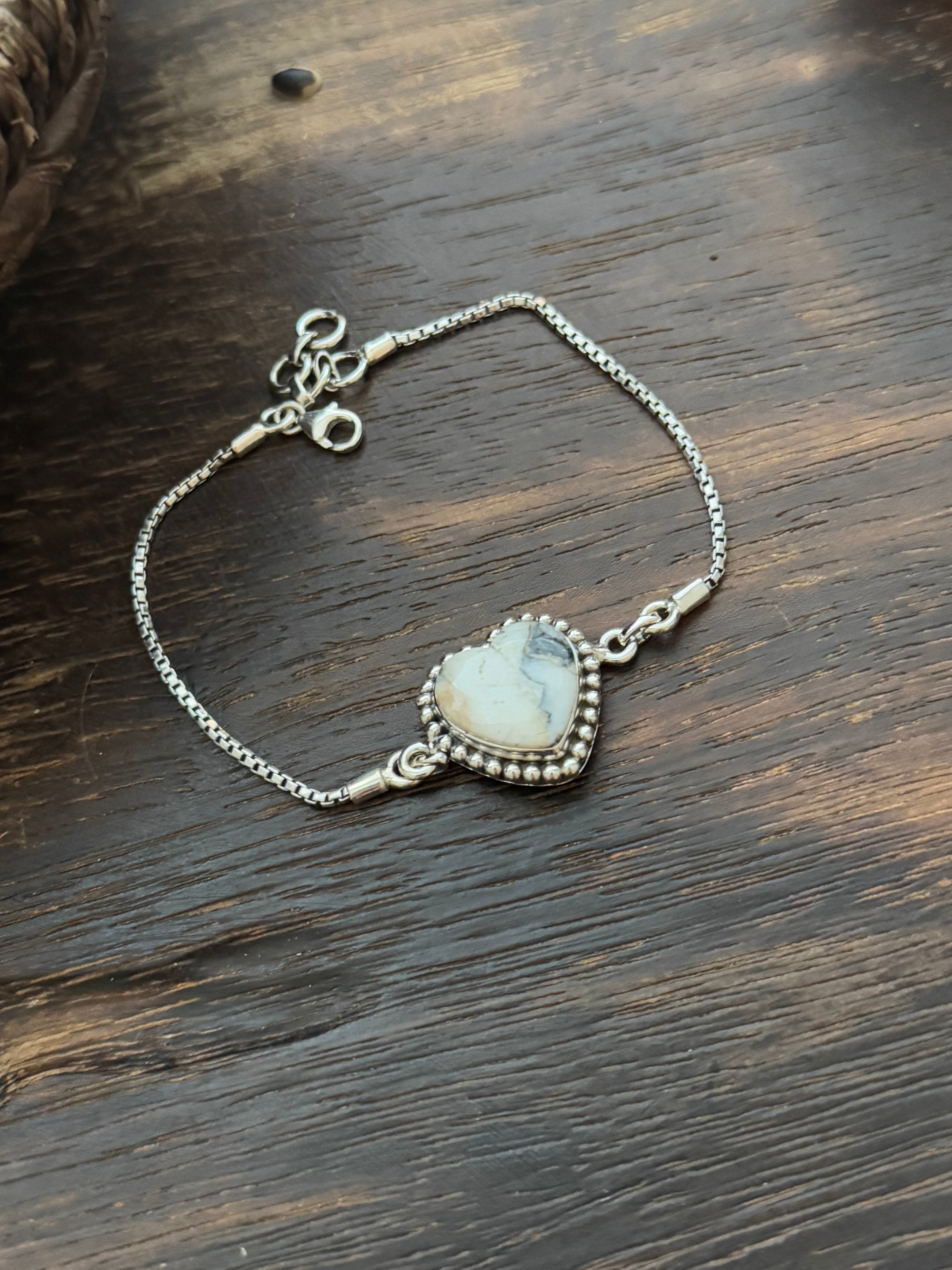 TTD White Buffalo & Sterling Silver Heart Bracelet