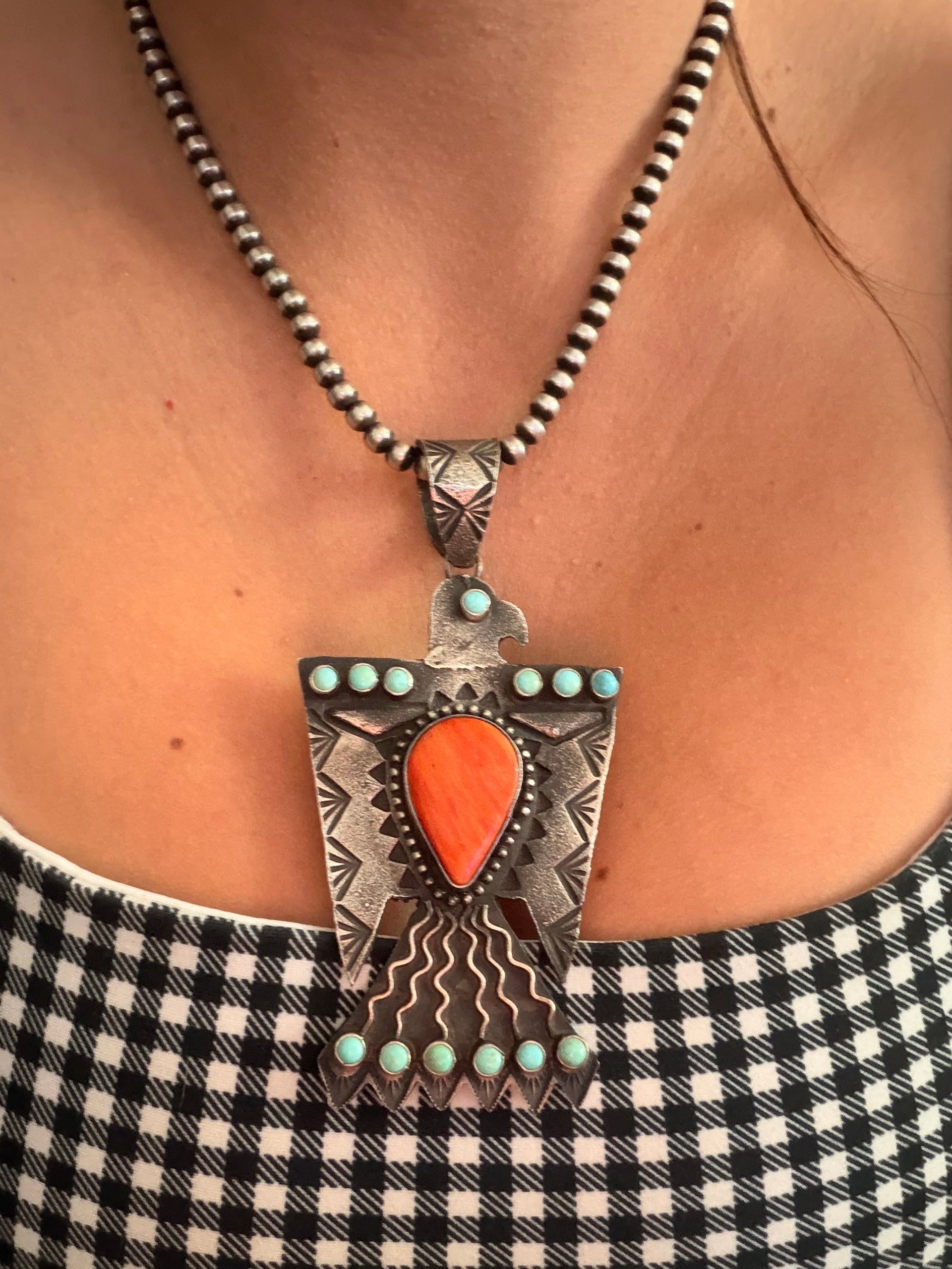 Shawn Cayatineto Multi Stone & Sterling Silver Thunderbird Pendant
