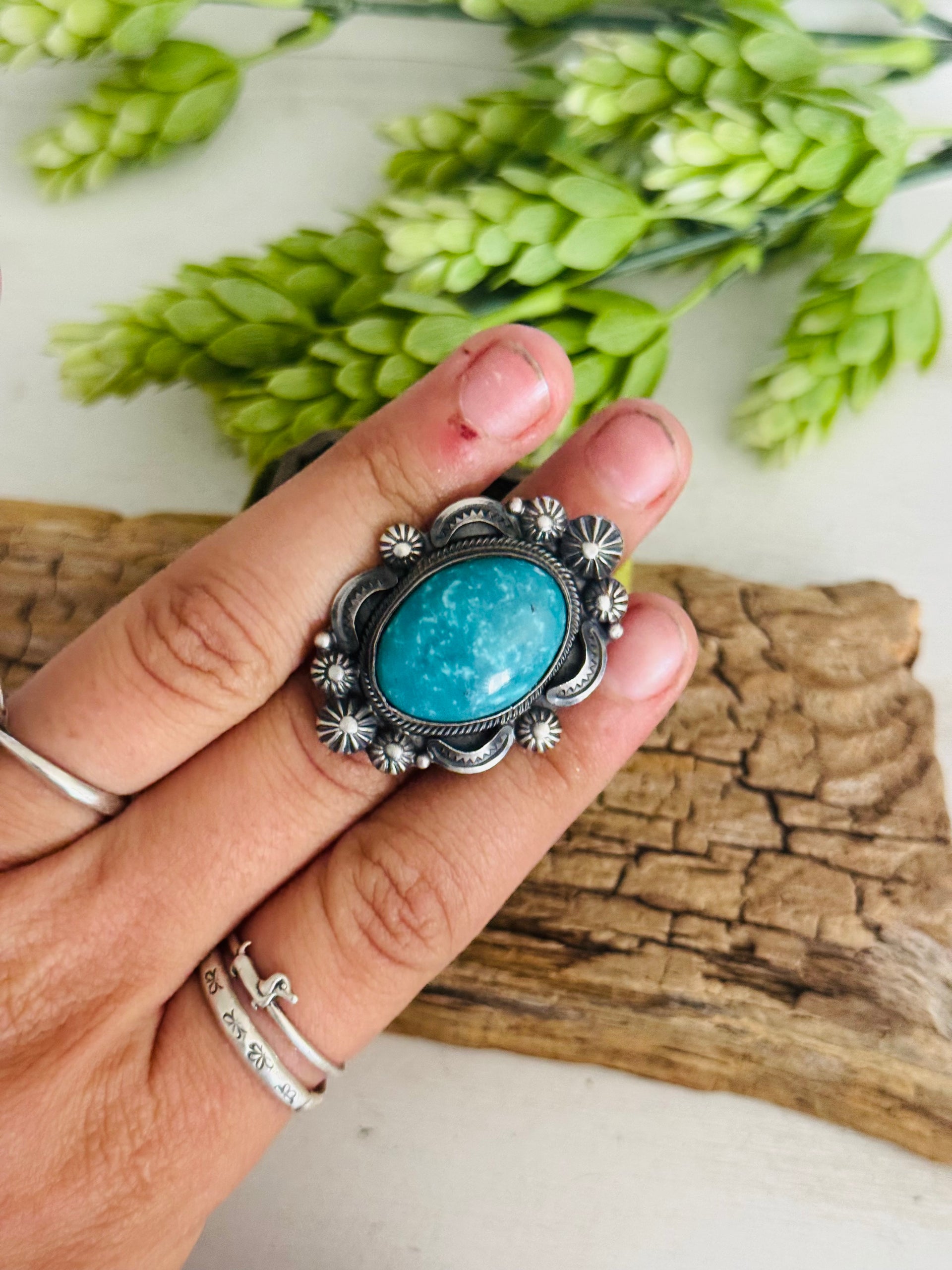 Bennie Ramone Kingman Turquoise & Sterling Sliver Adjustable Ring
