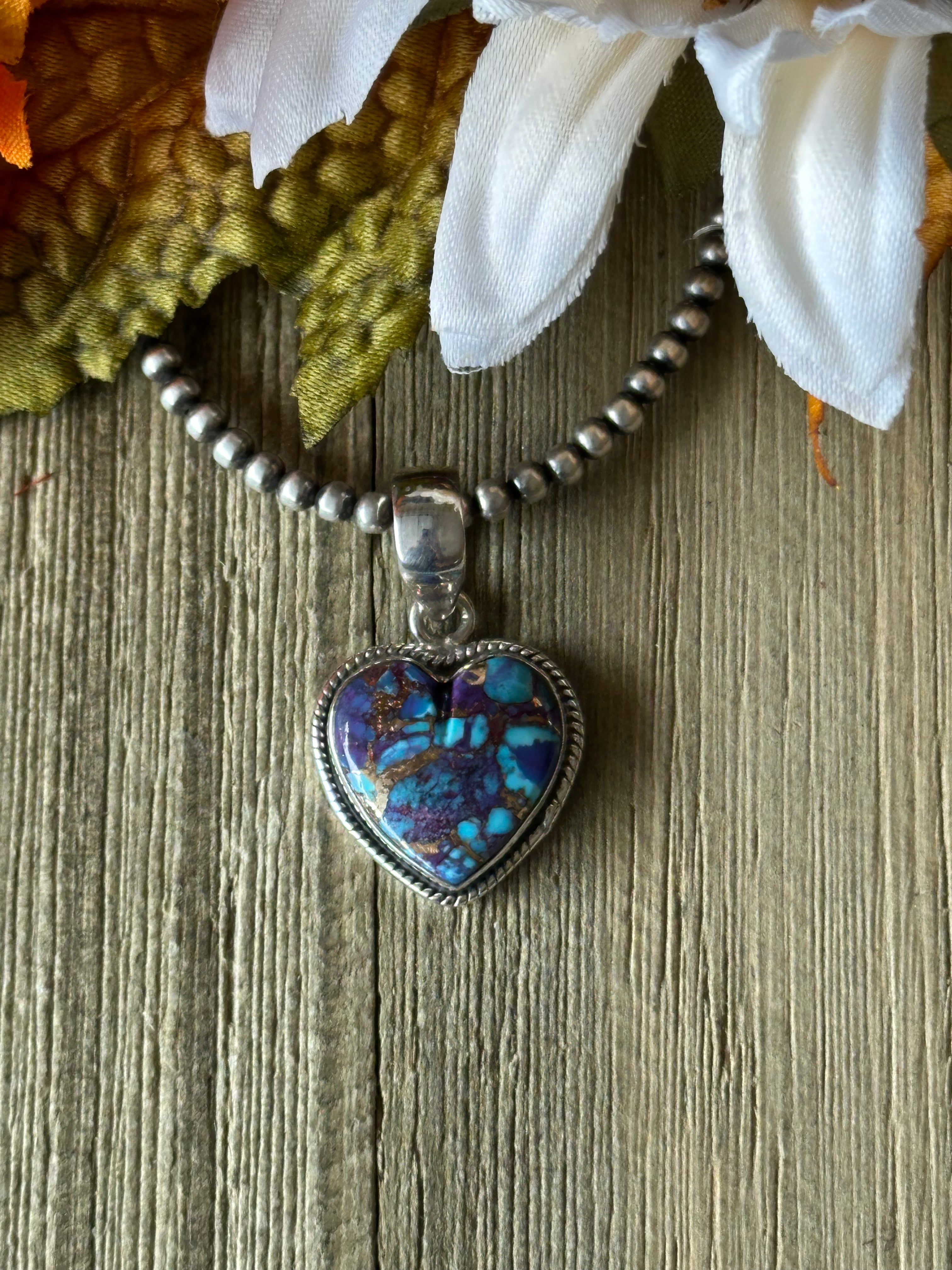 Southwest Handmade Purple Mohave Turquoise & Sterling Silver Heart Pendant