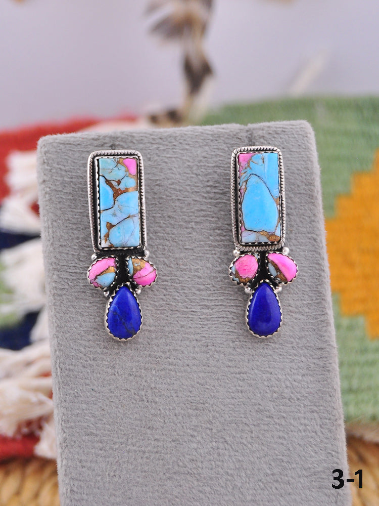 Southwest Made Multi Stone & Sterling Silver Post Earrings
