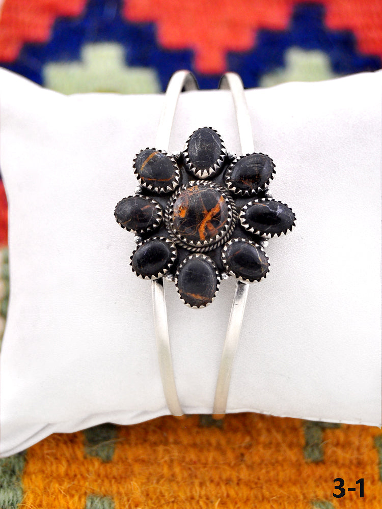 Southwest Handmade Black jack & Sterling Silver Cuff Bracelet