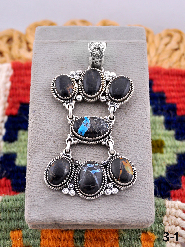 Southwest Made Black Jack Turquoise & Sterling Silver Pendant