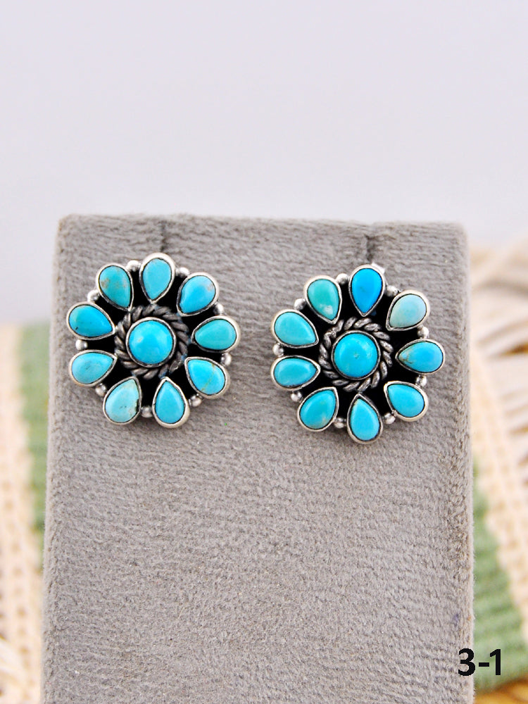 Southwest Made Kingman Turquoise & Sterling Silver Post Earrings