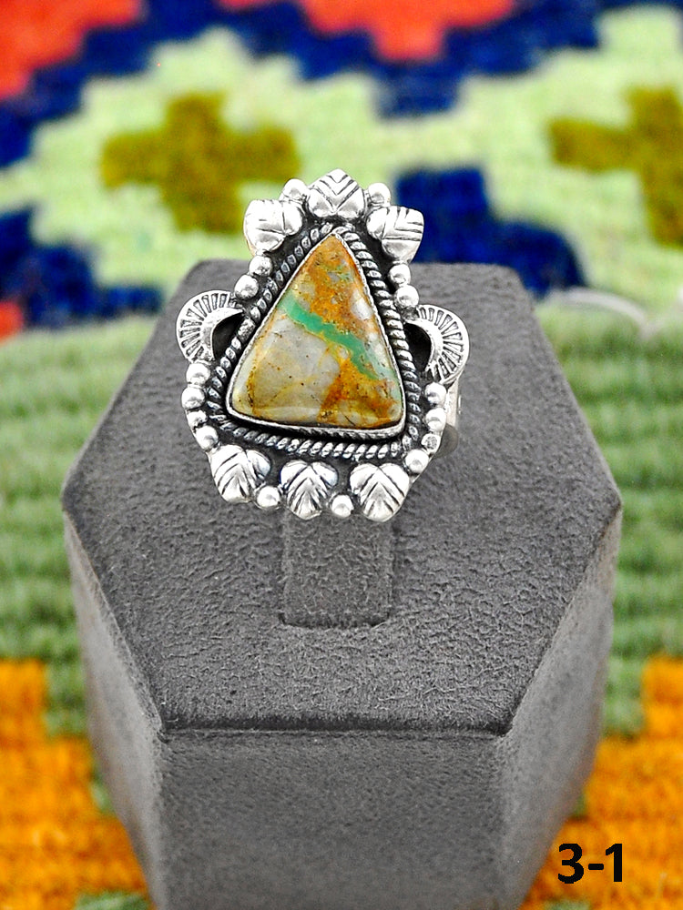 Southwest Handmade Ribbon Royston Turquoise & Sterling Silver Adjustable Ring