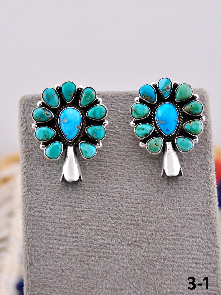 Southwest Handmade Emerald Valley with White Water & Sterling Silver Post Earrings