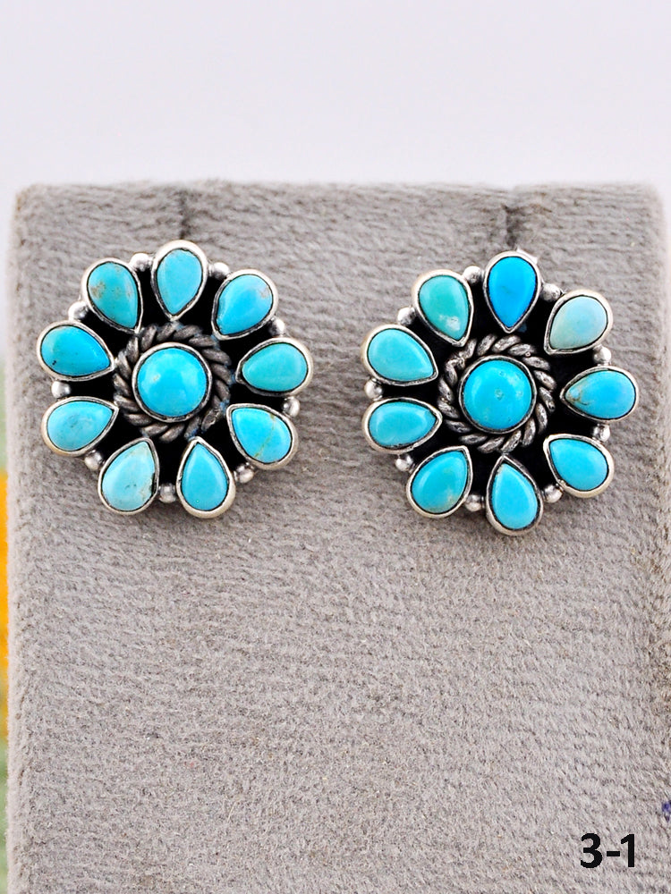 Southwest Made Kingman Turquoise & Sterling Silver Post Earrings