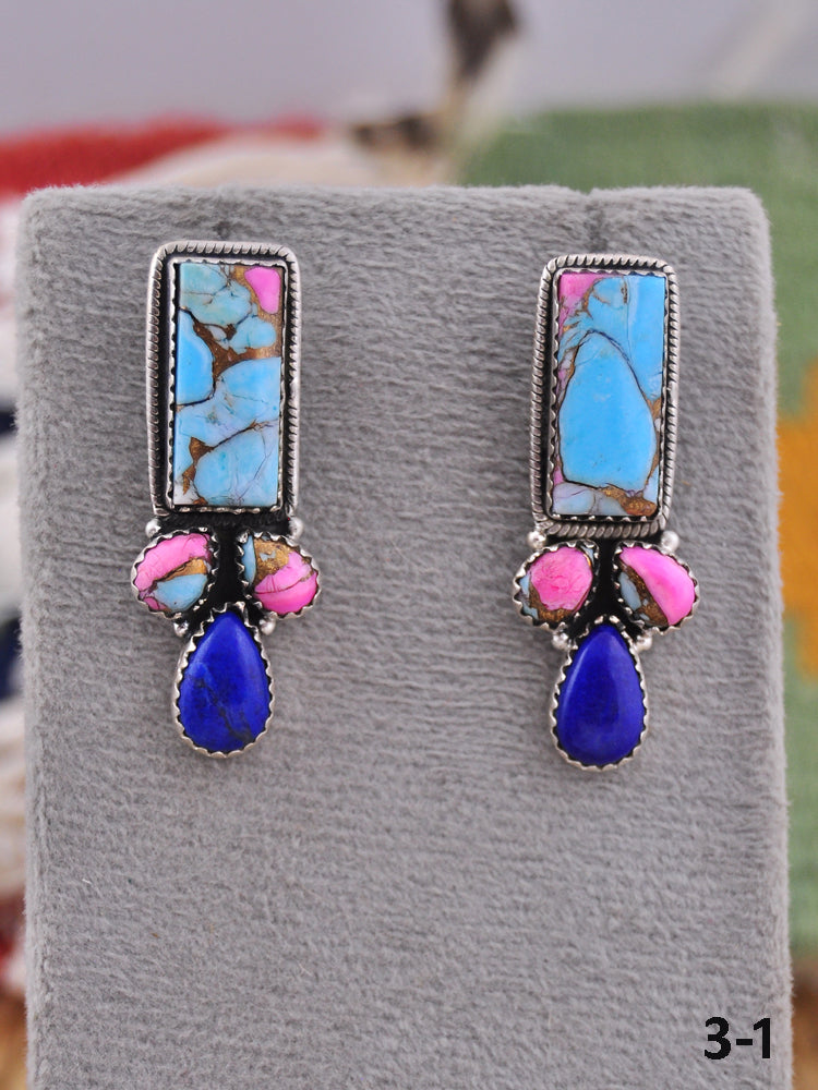 Southwest Made Multi Stone & Sterling Silver Post Earrings