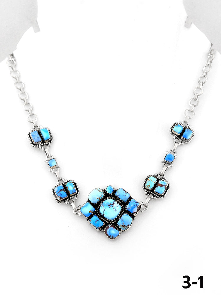 Southwest Handmade Golden Hill’s Turquoise & Sterling Silver Necklace