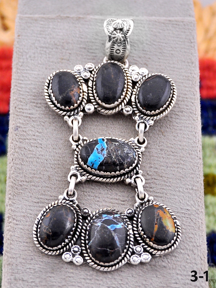 Southwest Made Black Jack Turquoise & Sterling Silver Pendant