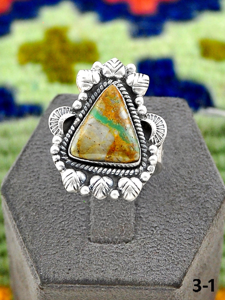 Southwest Handmade Ribbon Royston Turquoise & Sterling Silver Adjustable Ring