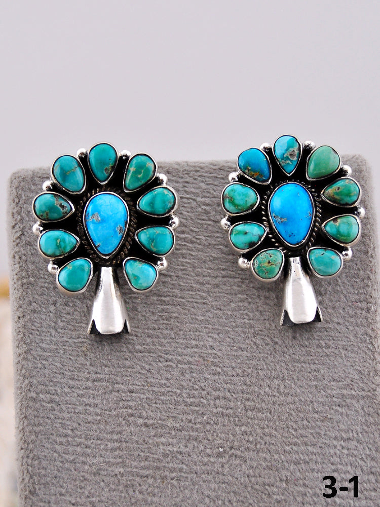 Southwest Handmade Emerald Valley with White Water & Sterling Silver Post Earrings