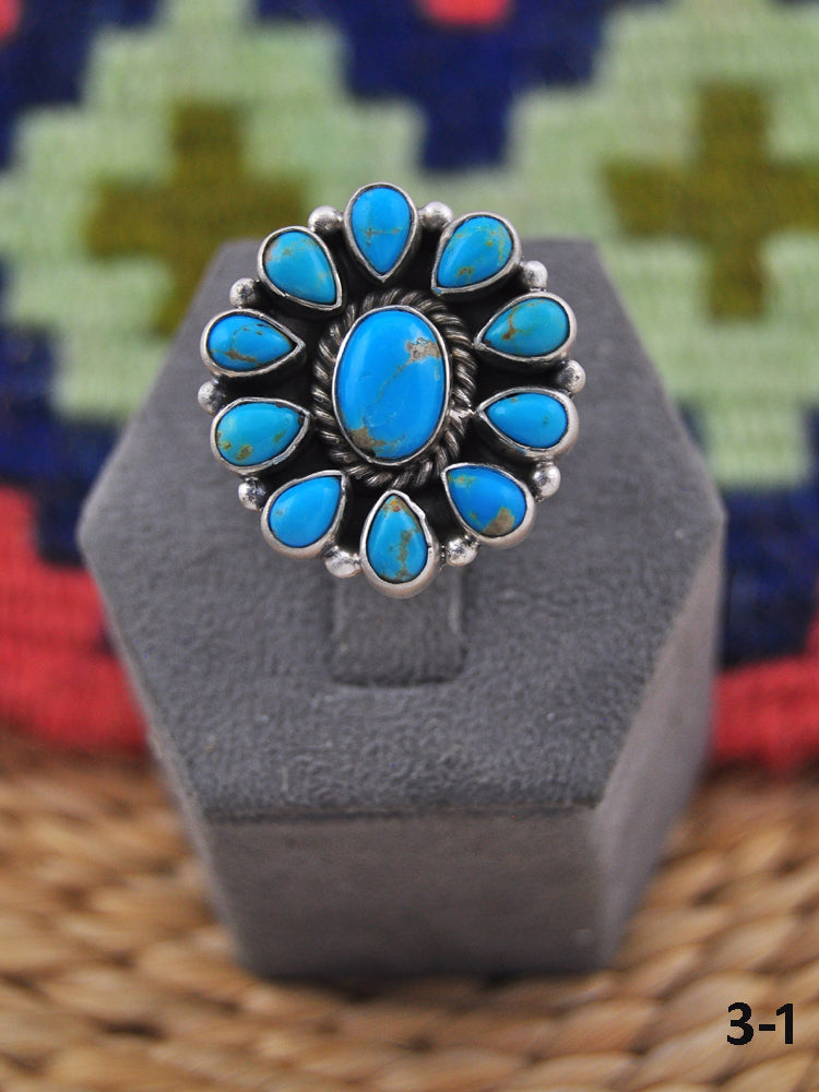 Southwest Made Kingman Turquoise & Sterling Silver Adjustable Ring