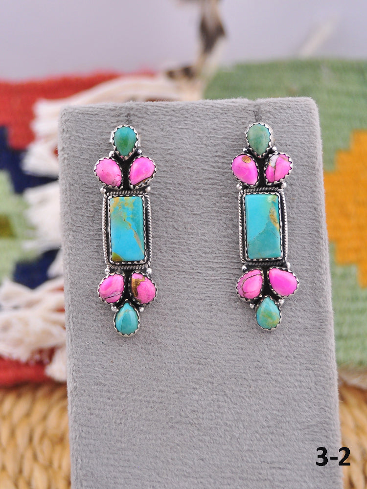 Southwest Made Multi Stone & Sterling Silver Post Earrings