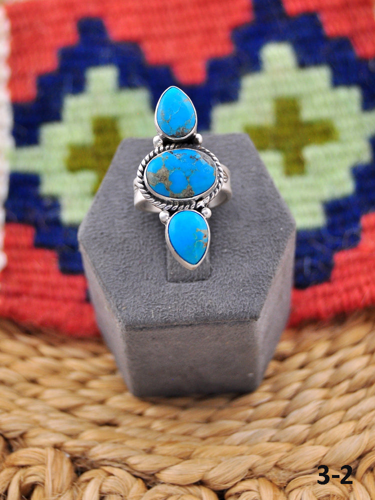Southwest Made Kingman Turquoise & Sterling Silver Adjustable Ring