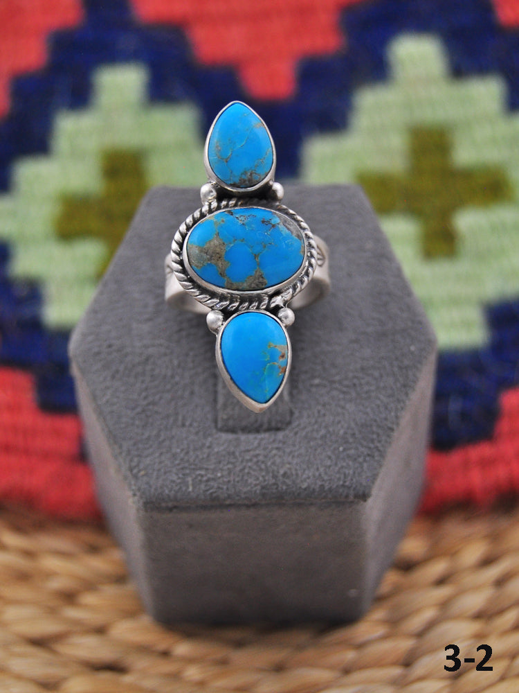 Southwest Made Kingman Turquoise & Sterling Silver Adjustable Ring