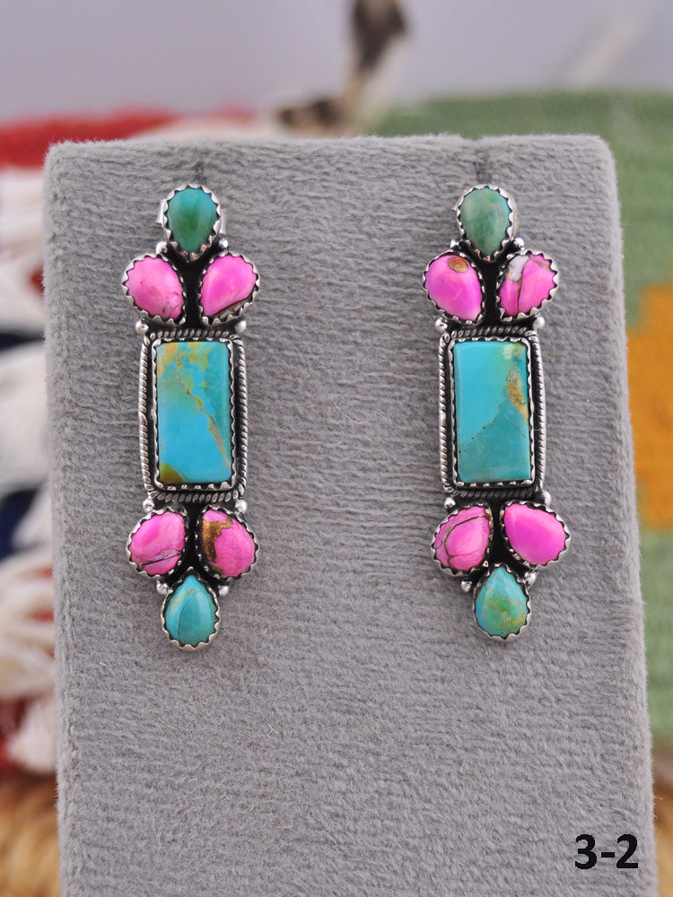 Southwest Made Multi Stone & Sterling Silver Post Earrings