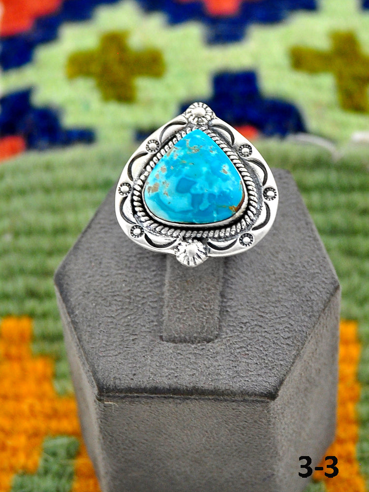 Southwest Handmade Ribbon Royston Turquoise & Sterling Silver Adjustable Ring