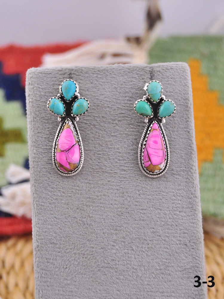 Southwest Made Multi Stone & Sterling Silver Post Earrings
