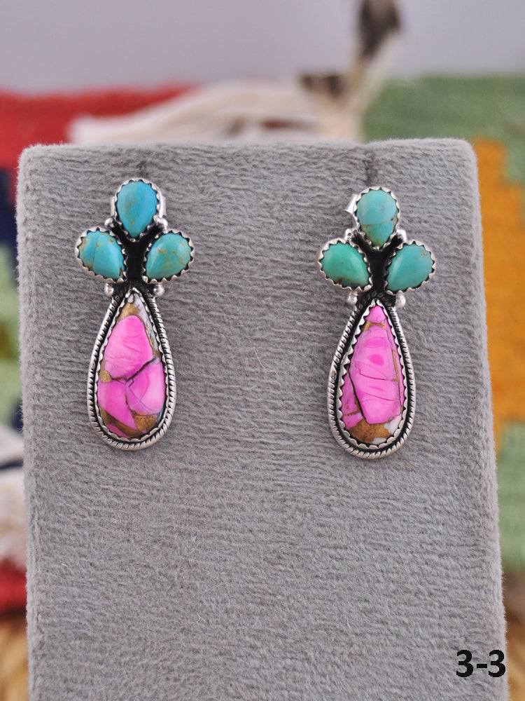 Southwest Made Multi Stone & Sterling Silver Post Earrings