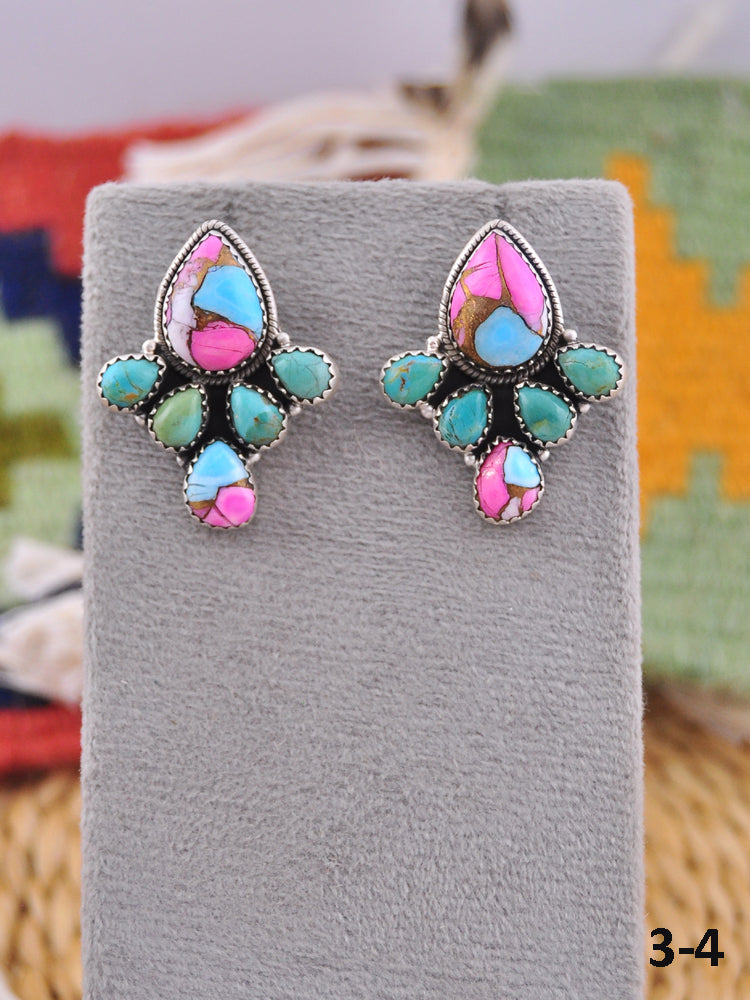 Southwest Made Multi Stone & Sterling Silver Post Earrings