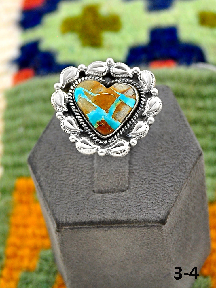 Southwest Handmade Ribbon Royston Turquoise & Sterling Silver Adjustable Ring