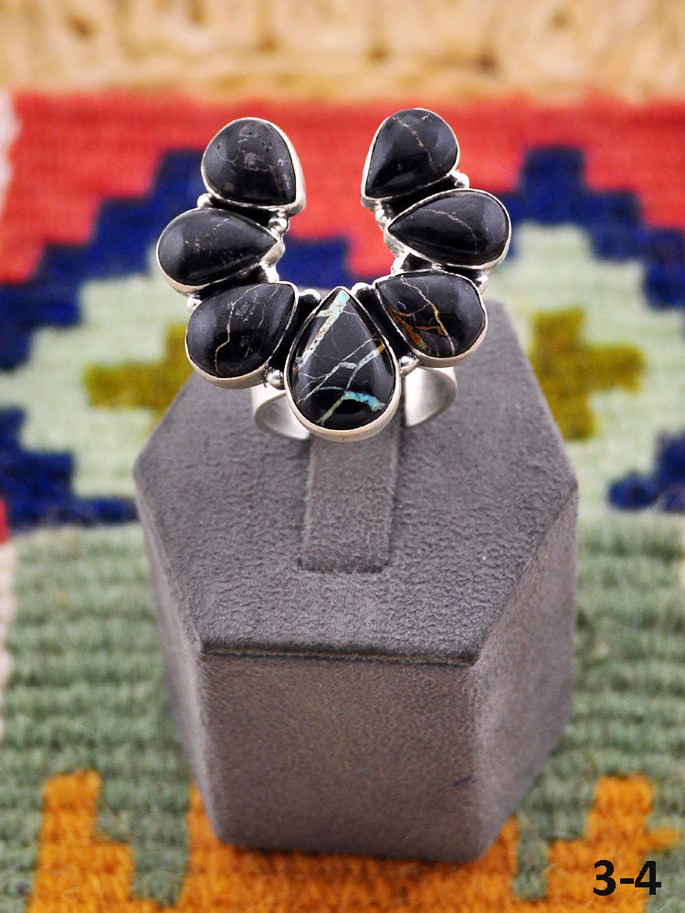 Southwest Handmade Black Jack Turquoise & Sterling Silver Ring