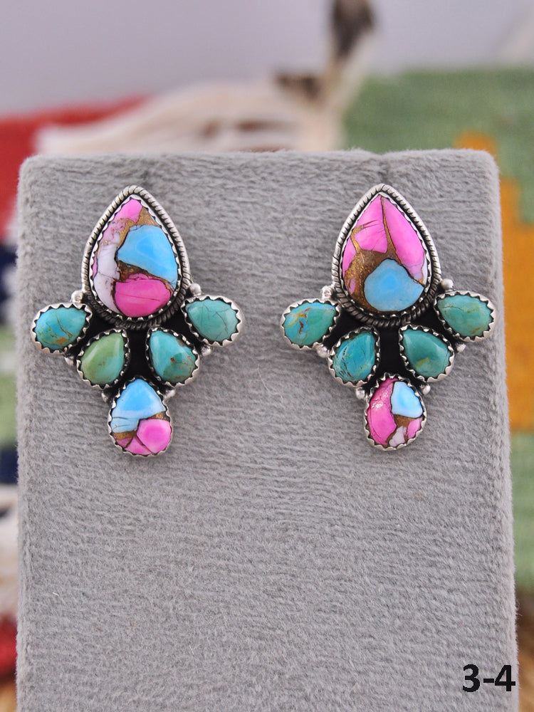 Southwest Made Multi Stone & Sterling Silver Post Earrings