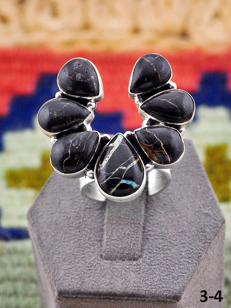 Southwest Handmade Black Jack Turquoise & Sterling Silver Ring