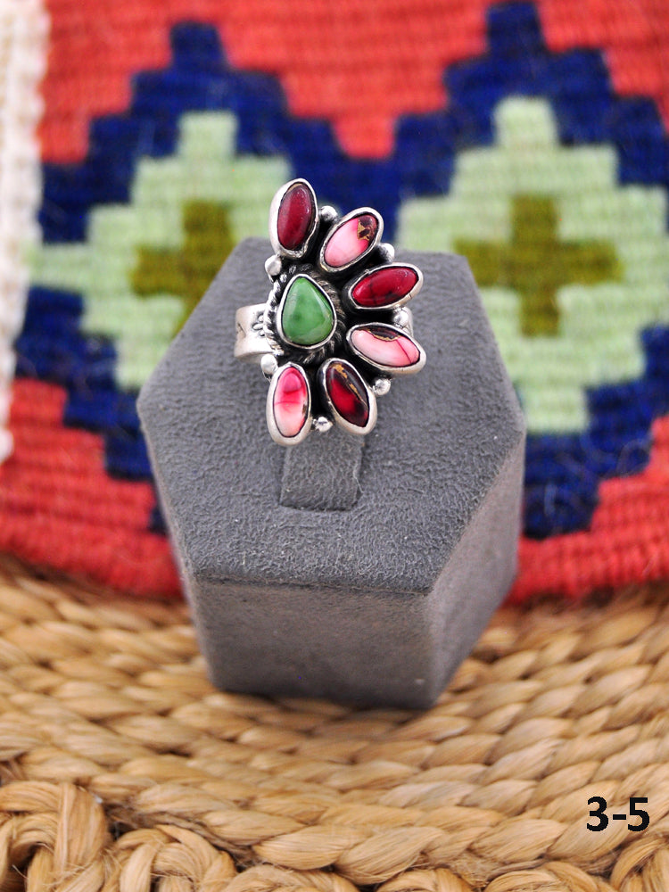 Southwest Made Multi Stone & Sterling Silver Adjustable Ring