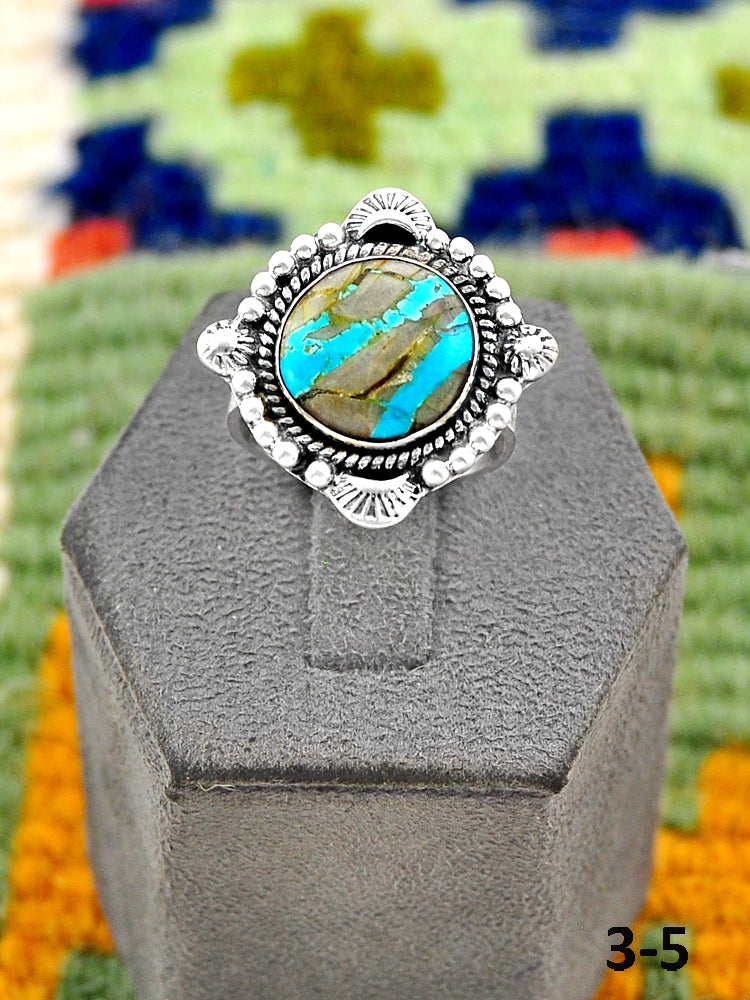 Southwest Handmade Ribbon Royston Turquoise & Sterling Silver Adjustable Ring