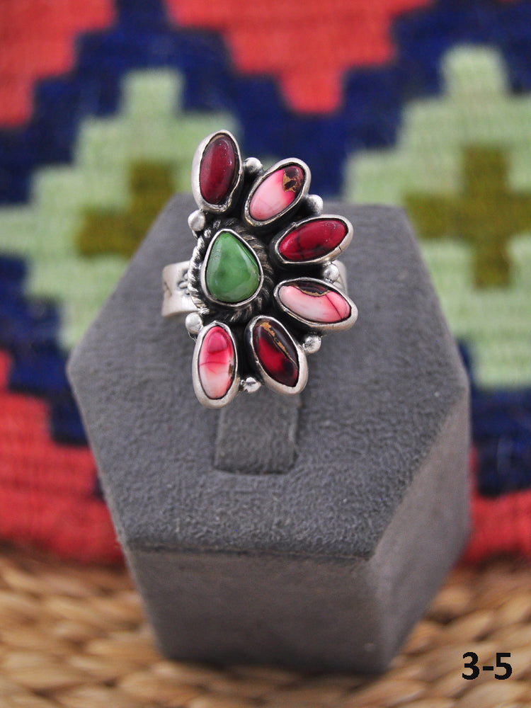 Southwest Made Multi Stone & Sterling Silver Adjustable Ring