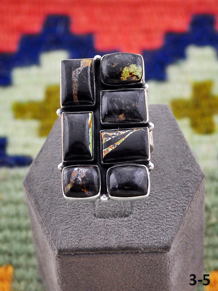 Southwest Handmade Black Jack Turquoise & Sterling Silver Ring
